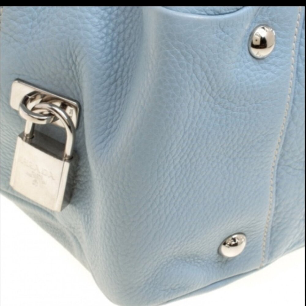 PRADA Light Blue Leather Bowler Handbag - Picture 10 of 16